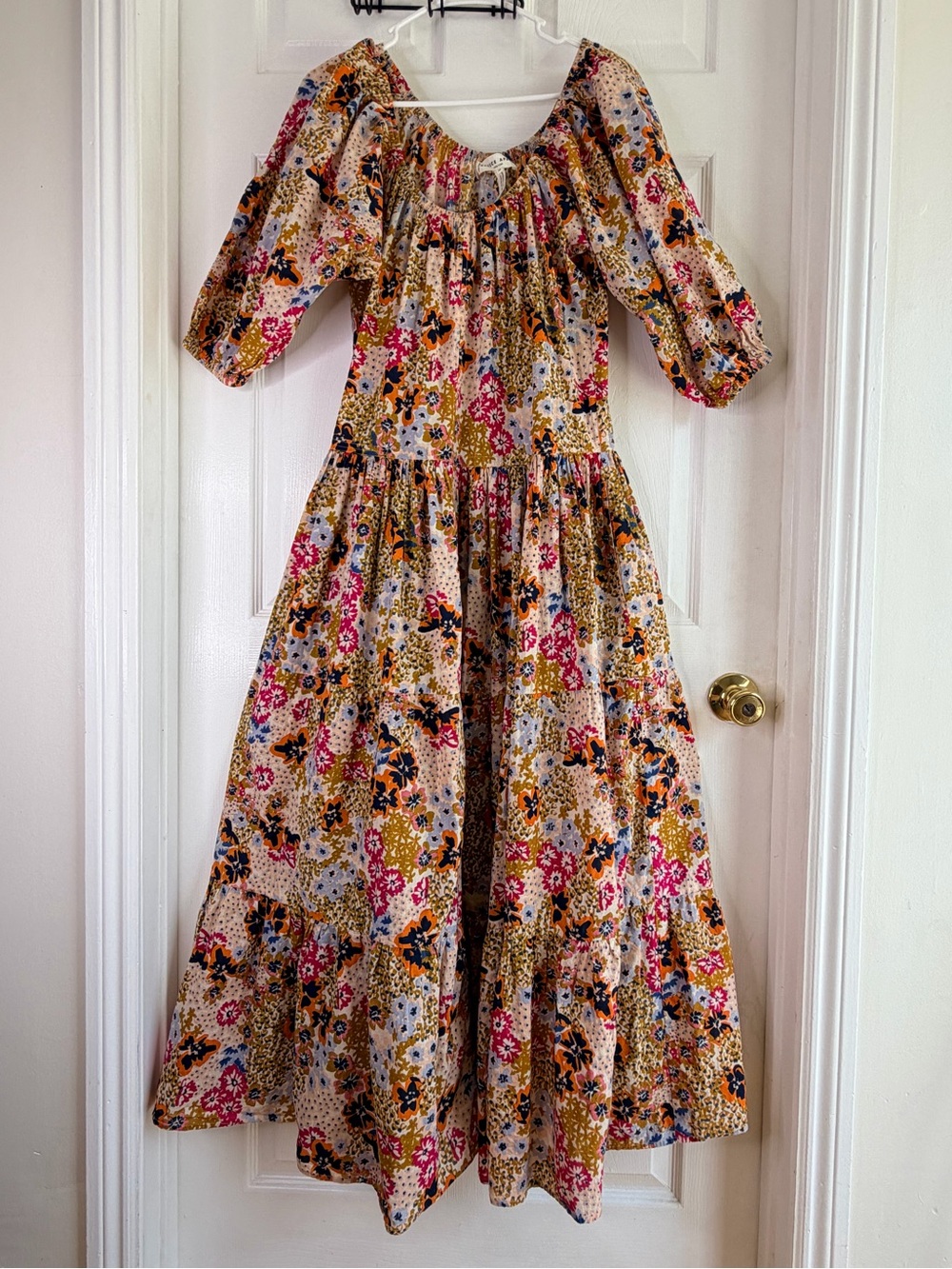 Apiece Apart Tilton Tiered Maxi Dress Floral Puff Sleeve Cotton XS Oversized